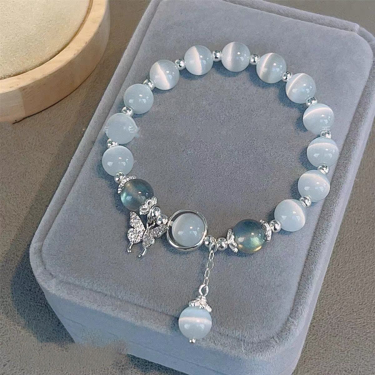 Bracelet élastique en oeil de Chat gris clair