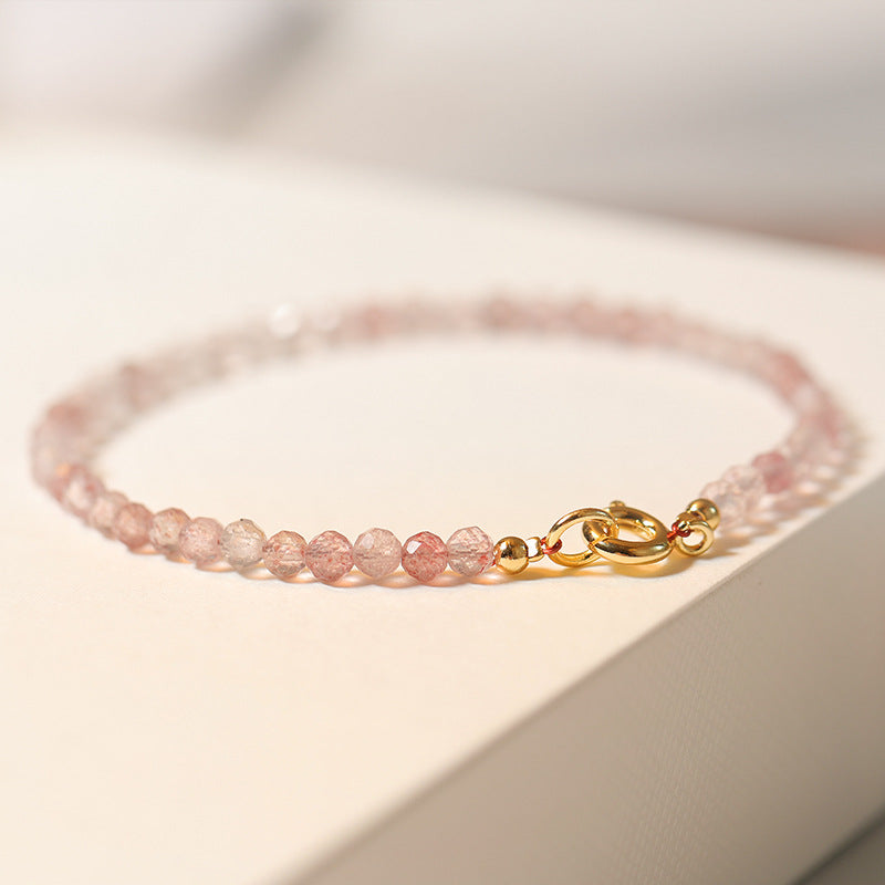 Bracelet de perles de cristal de quartz de fraise de grade A+