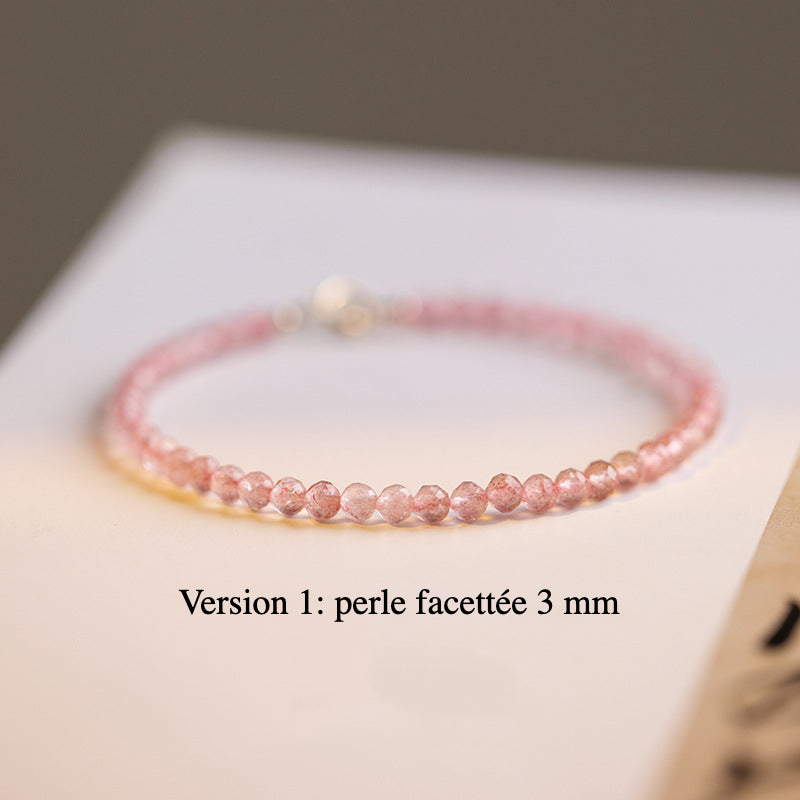 Bracelet de perles de cristal de quartz de fraise de grade A+
