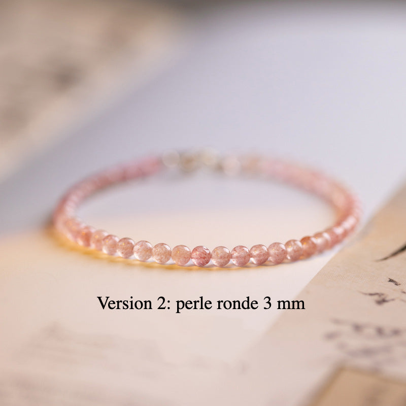 Bracelet de perles de cristal de quartz de fraise de grade A+