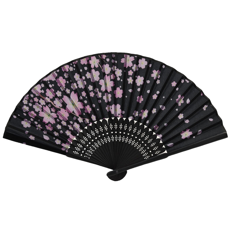 Éventail Japonais Élégant – Sakura sur Fond Noir