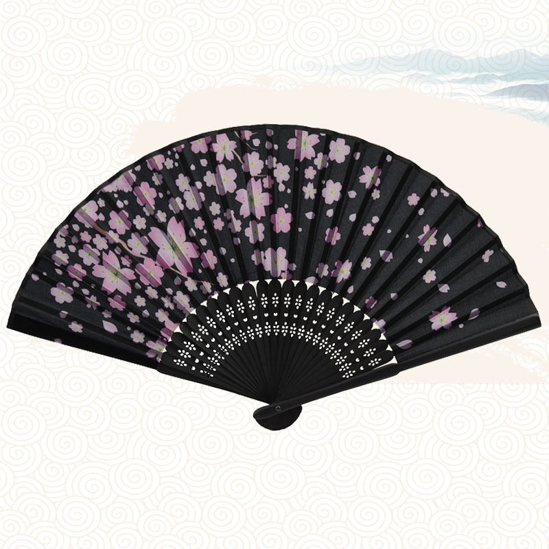 Éventail Japonais Élégant – Sakura sur Fond Noir