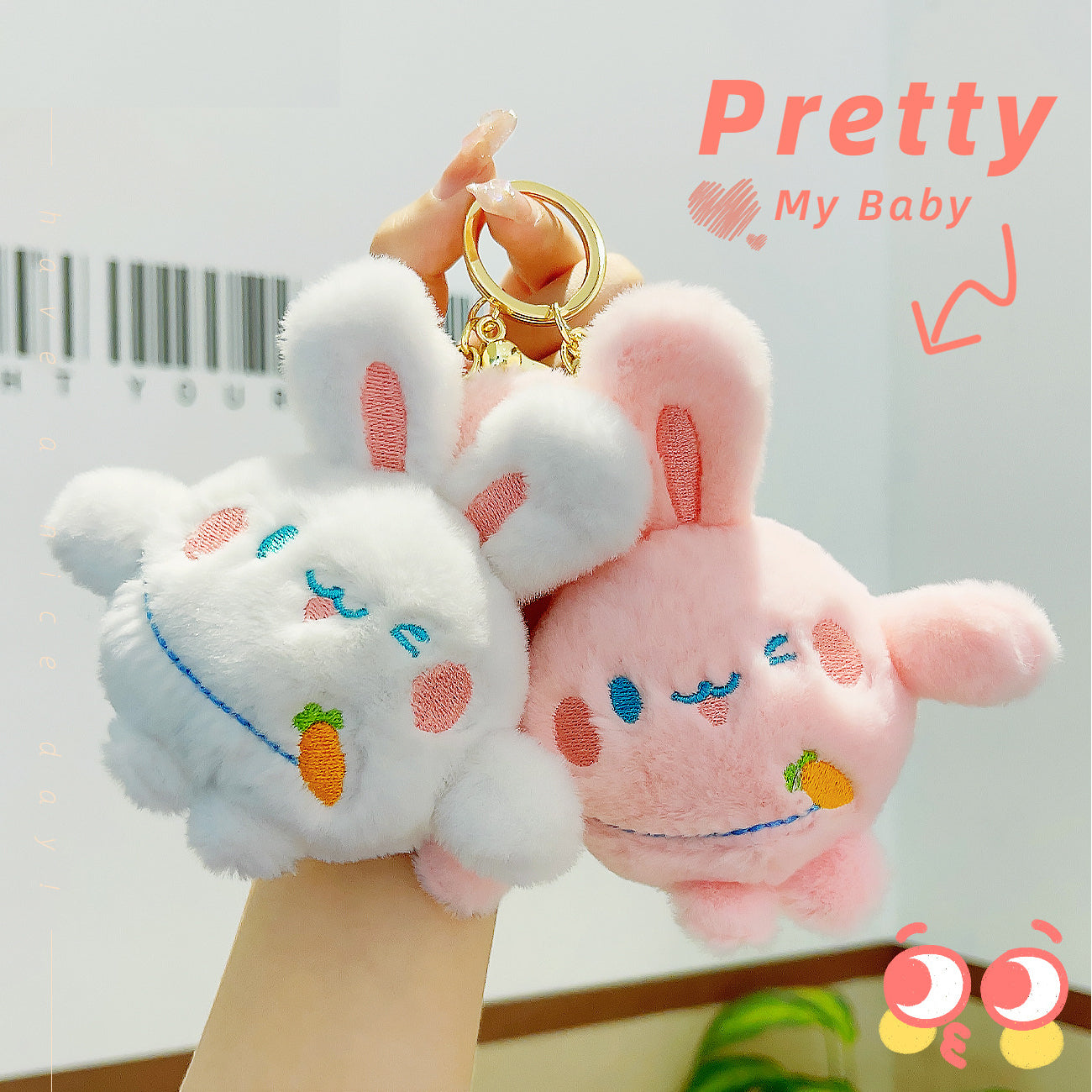 Porte-clé peluche lapin 3 couleurs