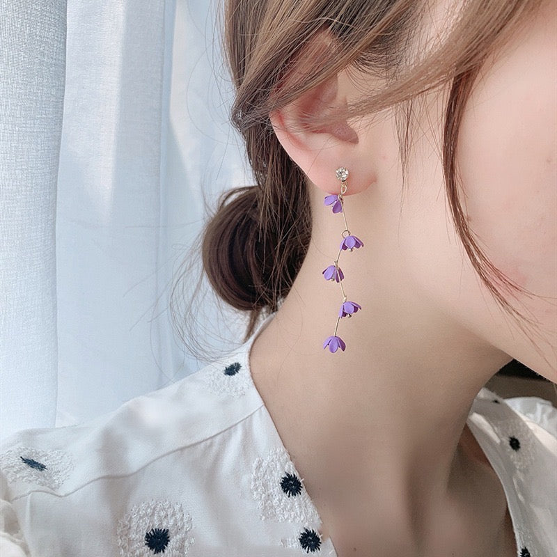Boucles d'oreilles en argent sterling 925, bijoux élégants, à motif de fleur violette ou jaune