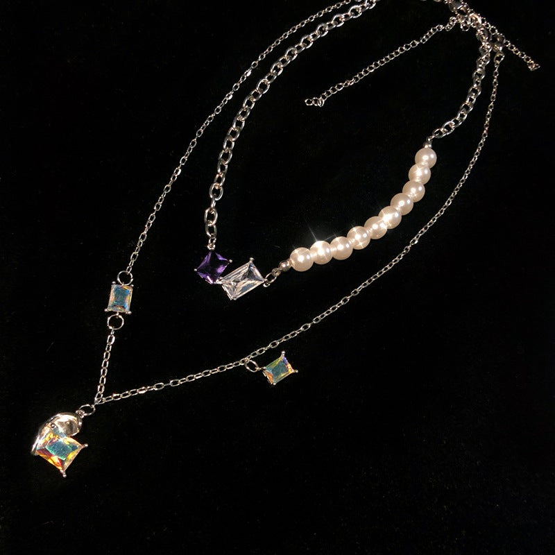 Collier fantaisie style Y2K avec perles, 2 colliers, cristal coloré