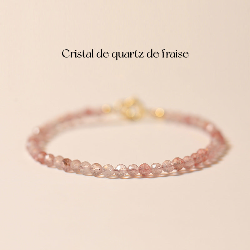 Bracelet de perles de cristal de quartz de fraise de grade A+