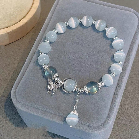 Bracelet élastique en oeil de Chat gris clair