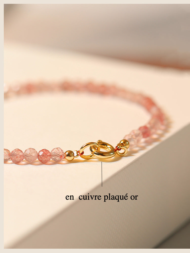 Bracelet de perles de cristal de quartz de fraise de grade A+
