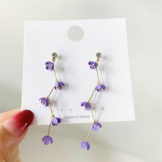Boucles d'oreilles en argent sterling 925, bijoux élégants, à motif de fleur violette ou jaune