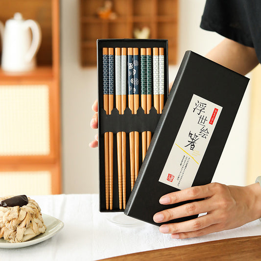 Coffret de Baguettes Japonaises – Motifs Simples Traditionnels Ukiyo-e