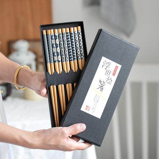 Coffret de Baguettes Japonaises – Motifs Traditionnels Ukiyo-e