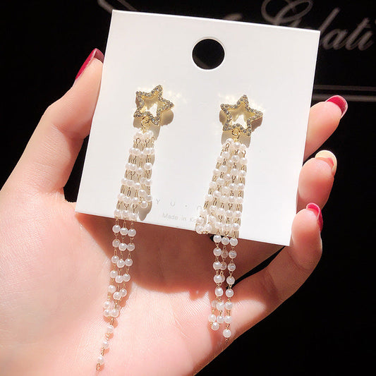 Boucles d'oreilles pendantes longues, bijou de perles naturelle, moderne